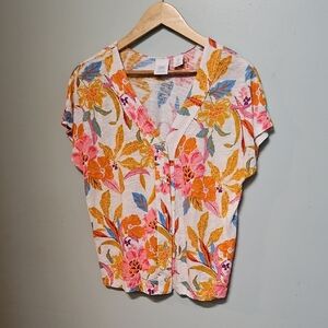 C&C California Linen Blend  Multicolor Floral Blouse